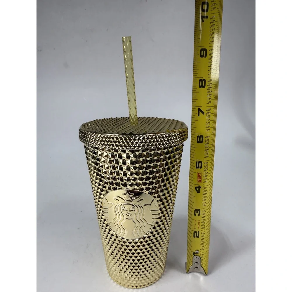 Starbucks Christmas Holiday 2022 Gold Bling Studded Cold Cup Tumbler 16 oz